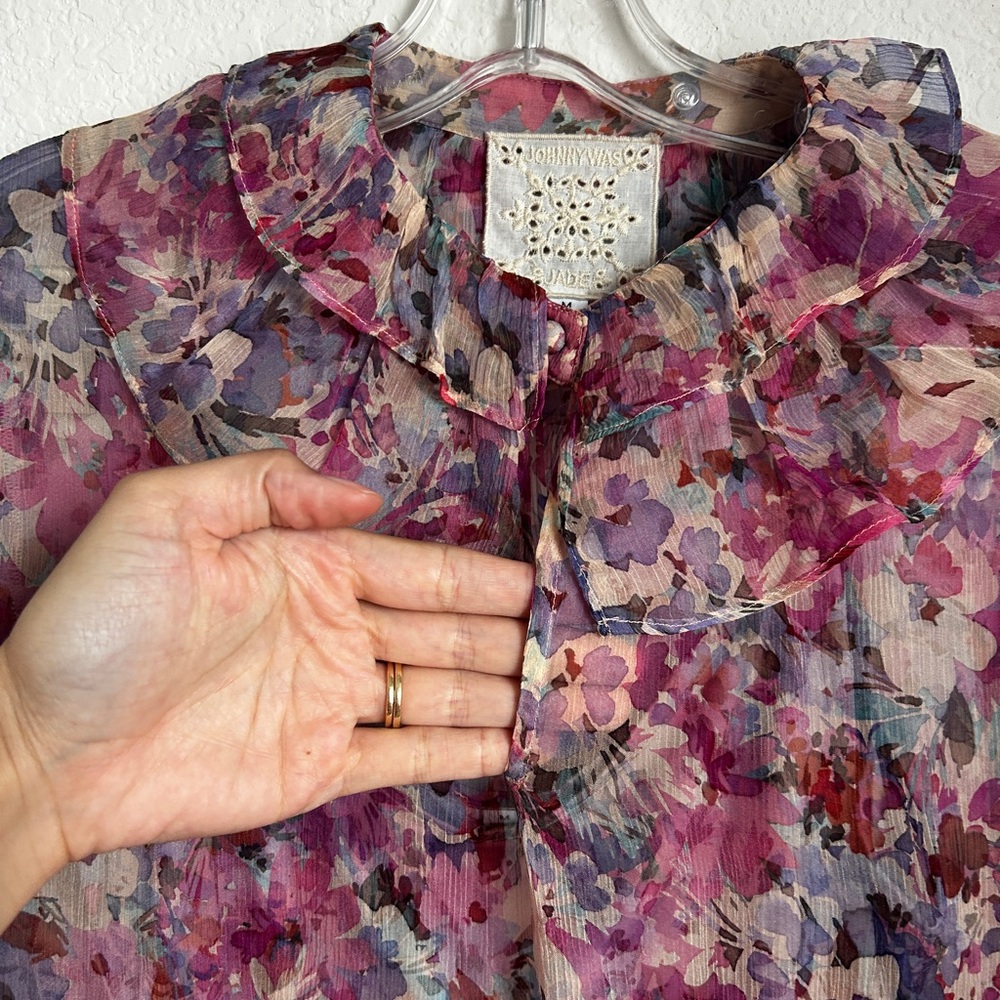 Johnny Was Silk Floral CORA RUFFLE BLOUSE - Picture 9 of 12